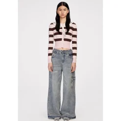 Herlian Detachable Navy Collar Striped Sweater Pink
