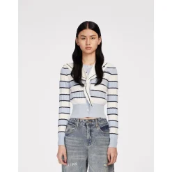 Herlian Detachable Navy Collar Striped Sweater Blue