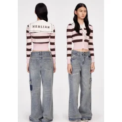 Herlian Detachable Navy Collar Striped Sweater Pink