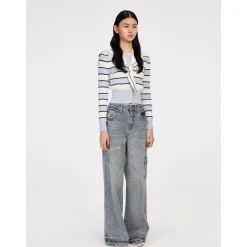 Herlian Detachable Navy Collar Striped Sweater Blue