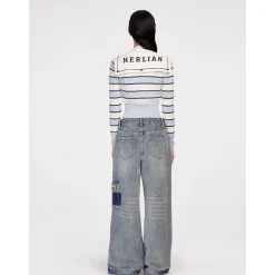 Herlian Detachable Navy Collar Striped Sweater Blue