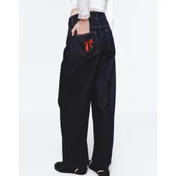 Herlian Embroidery Bow Wide-Leg Denim Pants