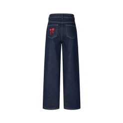 Herlian Embroidery Bow Wide-Leg Denim Pants