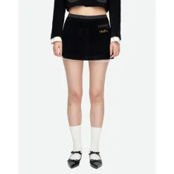 Herlian Embroidery Logo Corduroy Skirt Shorts Black