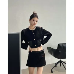 Herlian Embroidery Logo Corduroy Skirt Shorts Black