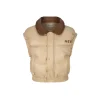 Herlian Embroidery Logo Down Vest Coat Khaki