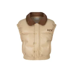 Herlian Embroidery Logo Down Vest Coat Khaki