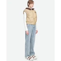 Herlian Embroidery Logo Down Vest Coat Khaki