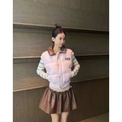 Herlian Embroidery Logo Down Vest Coat Pink