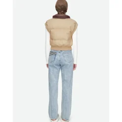 Herlian Embroidery Logo Down Vest Coat Khaki