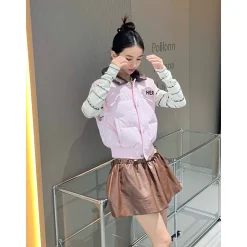 Herlian Embroidery Logo Down Vest Coat Pink