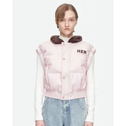 Herlian Embroidery Logo Down Vest Coat Pink