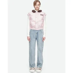 Herlian Embroidery Logo Down Vest Coat Pink