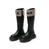 Herlian Flip Logo Leather Heel Boots Black
