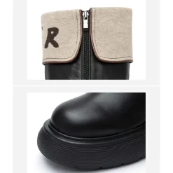 Herlian Flip Logo Leather Heel Boots Black