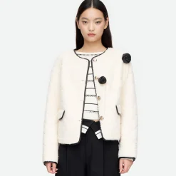 Herlian Golden Button Flower Fleece Coat White