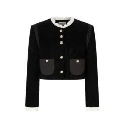 Herlian Lace Collar Corduroy Short Coat Black