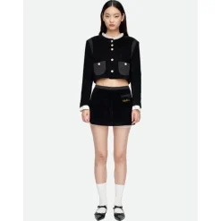 Herlian Lace Collar Corduroy Short Coat Black