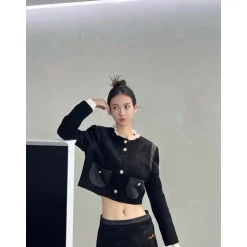 Herlian Lace Collar Corduroy Short Coat Black