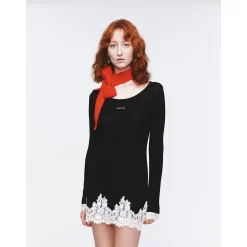 Herlian Lace Edge Slim-Fit Dress Black