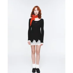 Herlian Lace Edge Slim-Fit Dress Black