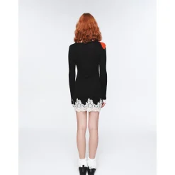 Herlian Lace Edge Slim-Fit Dress Black