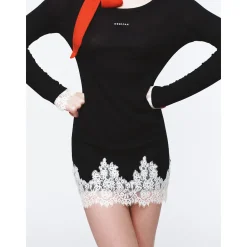 Herlian Lace Edge Slim-Fit Dress Black