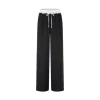 Herlian Lace-Trimmed Waistband Wide-Leg Pants Black