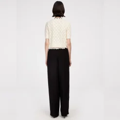 Herlian Lace-Trimmed Waistband Wide-Leg Pants Black