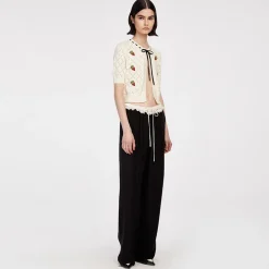Herlian Lace-Trimmed Waistband Wide-Leg Pants Black