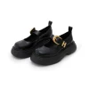 Herlian Logo Buckle Thick Sole Leather Mary Jane Black