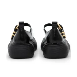 Herlian Logo Buckle Thick Sole Leather Mary Jane Black