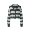 Herlian Raw Edge Striped Mohair Cardigan Grey