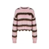 Herlian Raw Edge Striped Mohair Knit Sweater Pink