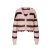 Herlian Raw Edge Striped Mohair Cardigan Pink
