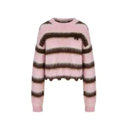 Herlian Raw Edge Striped Mohair Knit Sweater Pink