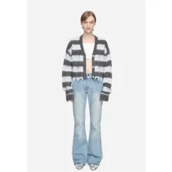 Herlian Raw Edge Striped Mohair Cardigan Grey