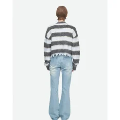 Herlian Raw Edge Striped Mohair Cardigan Grey