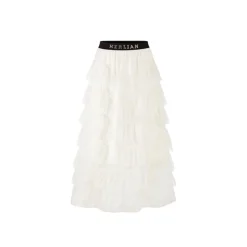 Herlian Rhinestone Logo Waist Gauze Skirt White