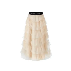 Herlian Rhinestone Logo Waist Gauze Skirt Cream