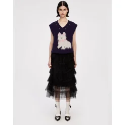 Herlian Rhinestone Logo Waist Gauze Skirt Black
