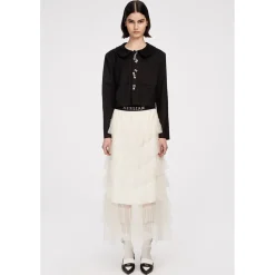 Herlian Rhinestone Logo Waist Gauze Skirt White