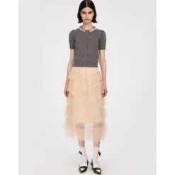 Herlian Rhinestone Logo Waist Gauze Skirt Cream