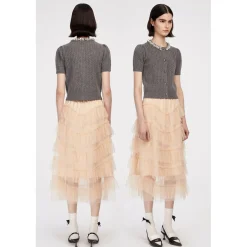 Herlian Rhinestone Logo Waist Gauze Skirt Cream