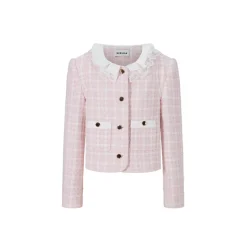 Herlian Ruffle Collar Shoulder Padded Jacket Pink