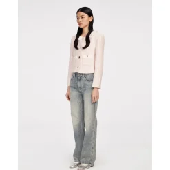 Herlian Ruffle Collar Shoulder Padded Jacket Pink