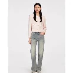 Herlian Ruffle Collar Shoulder Padded Jacket Pink