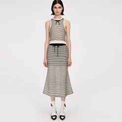 Herlian Striped Drawstring Hollow Knitted Fishtail Skirt