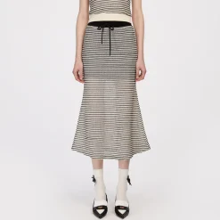 Herlian Striped Drawstring Hollow Knitted Fishtail Skirt