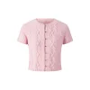 Herlian Twist Buttons Trim Short Sleeve Sweater Pink